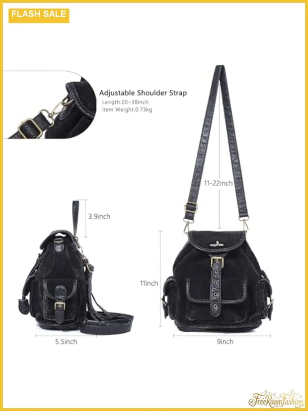 Convertible Corduroy Backpack Purse with Detachable Straps for Women 3-in-1